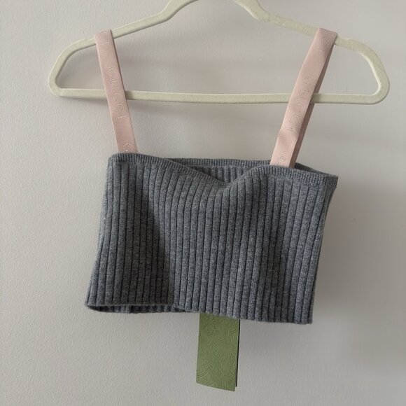 NWT GUCCI WOOL CROP TOP GREY LINK LOGO SZ L 100% Authentic - Picture 7 of 10